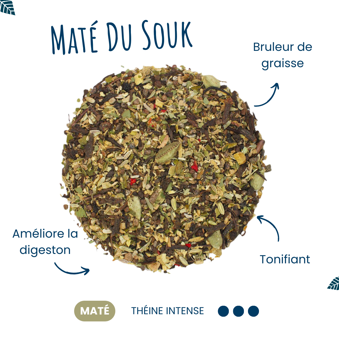 maté, gingembre, cardamome, clou de girofle, poivre noir